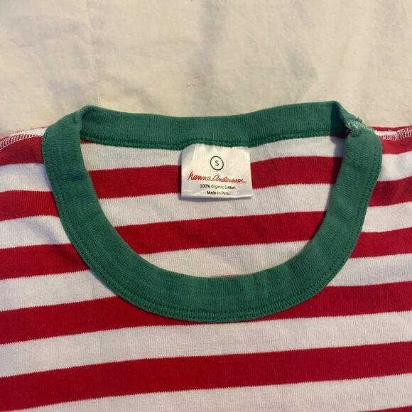 Hanna Andersson Pajama Top Small Red White Striped Green Trim Organic Cotton - Picture 6 of 12